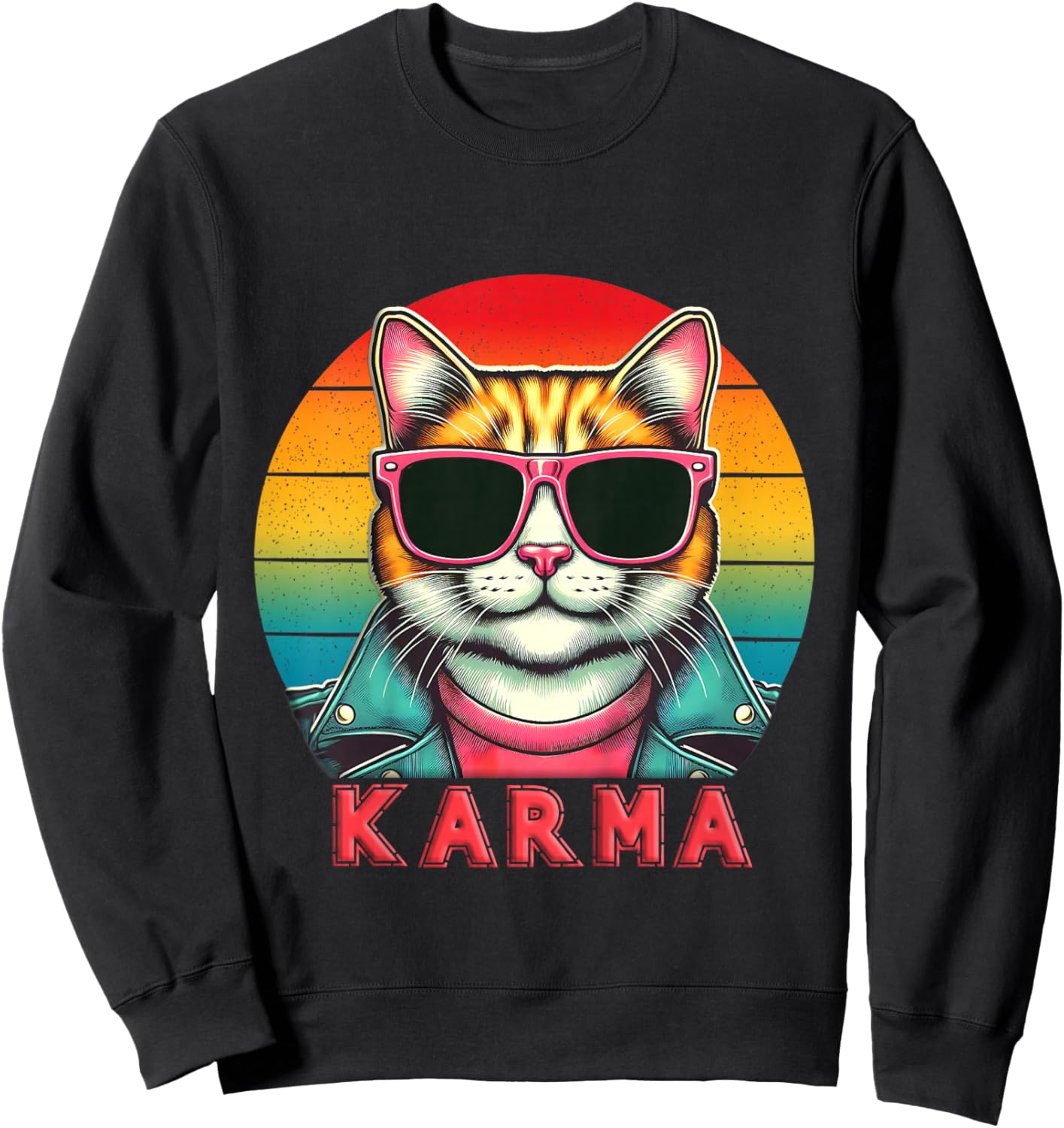 Kids Vintage Cat Music Lover Karma For Boys Girls Kids and Teens Sweatshirt - Sweatshirt | Black