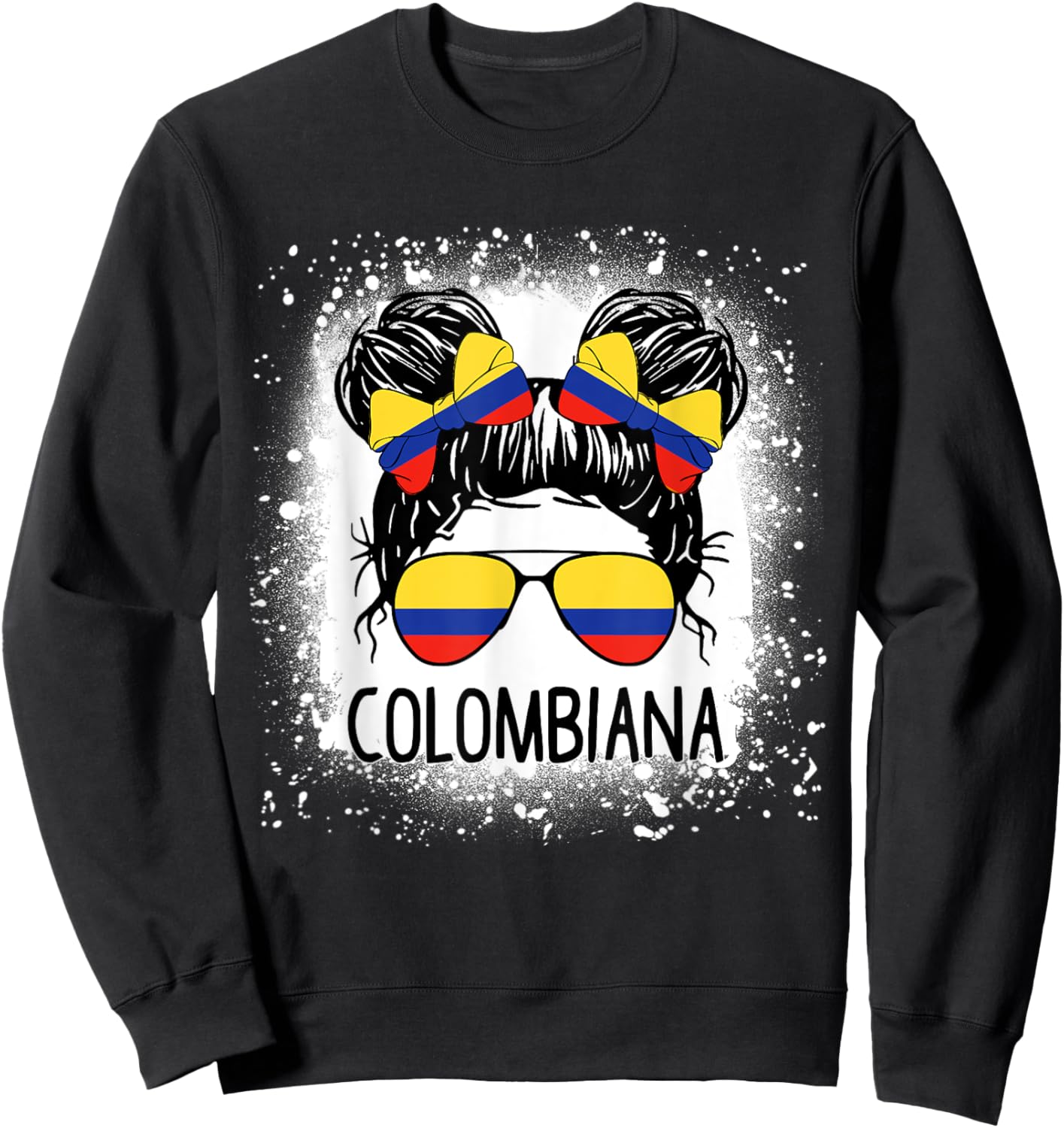 Colombian Girl Messy Bun Patriotic Colombia Pride Women Sweatshirt - Sweatshirt | Black