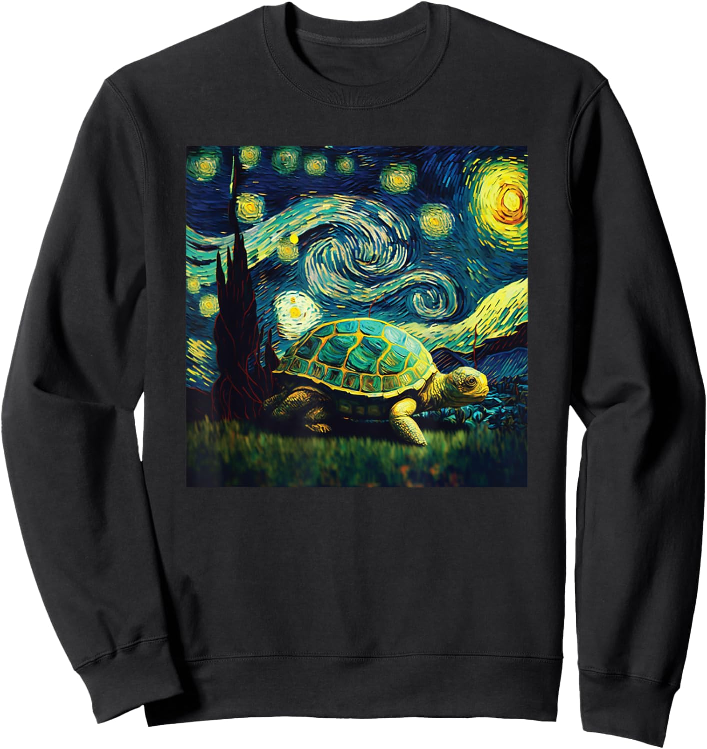 cute turtle painting for lover Van Gogh art Starry Night sky Sweatshirt - Sweatshirt | Black