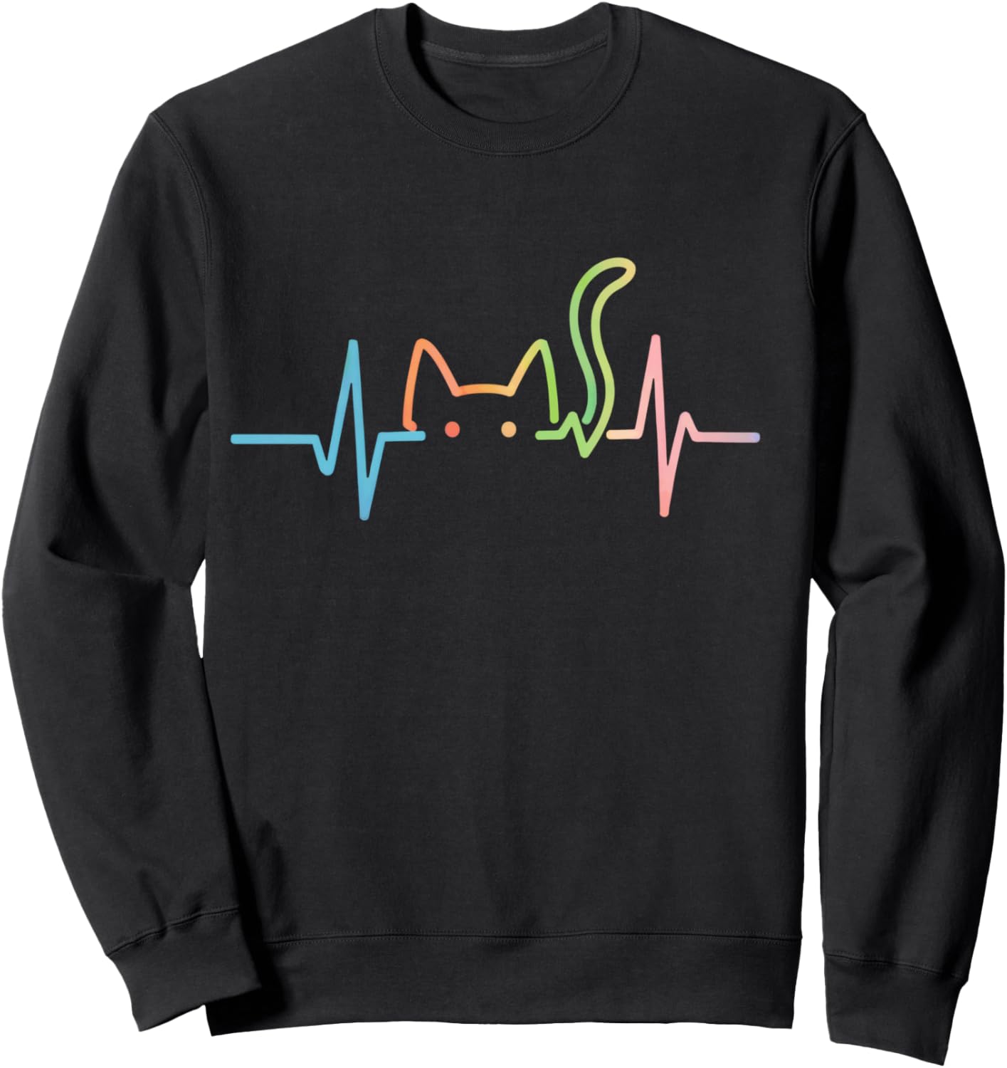 Heartbeat Cat Lover Animal Silhouette Cute Kitty Cat Sweatshirt - Sweatshirt | Black