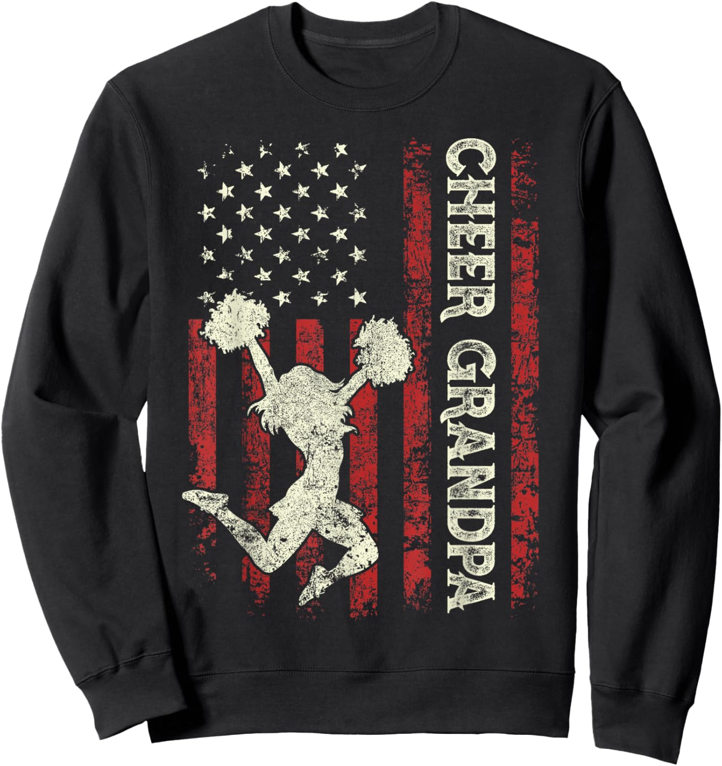 Cheer Grandpa US Flag Dad Patriotic Cheerleader Fathers Day Sweatshirt - Sweatshirt | Black