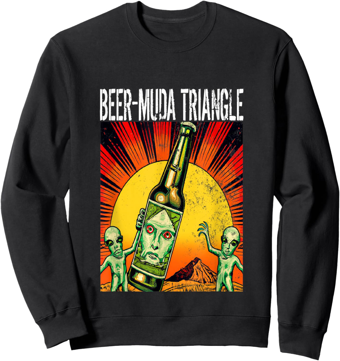 BEER MUDA TRIANGLE space Alien Bermuda Vintage Distressed Sweatshirt - Sweatshirt | Black