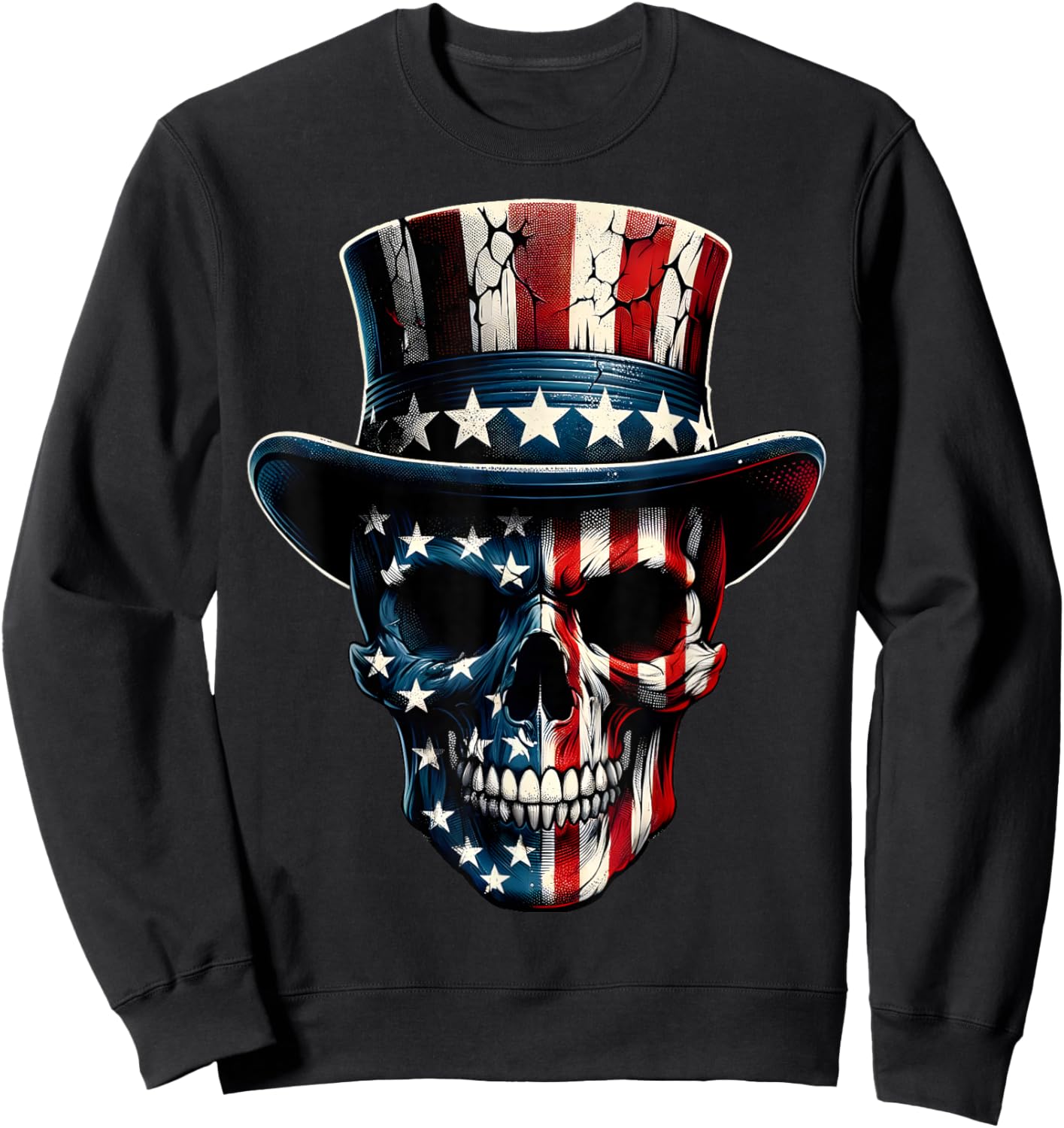 4th of July Shirt American Flag Skull Skeleton Men Sweatshirt - Sweatshirt | Black