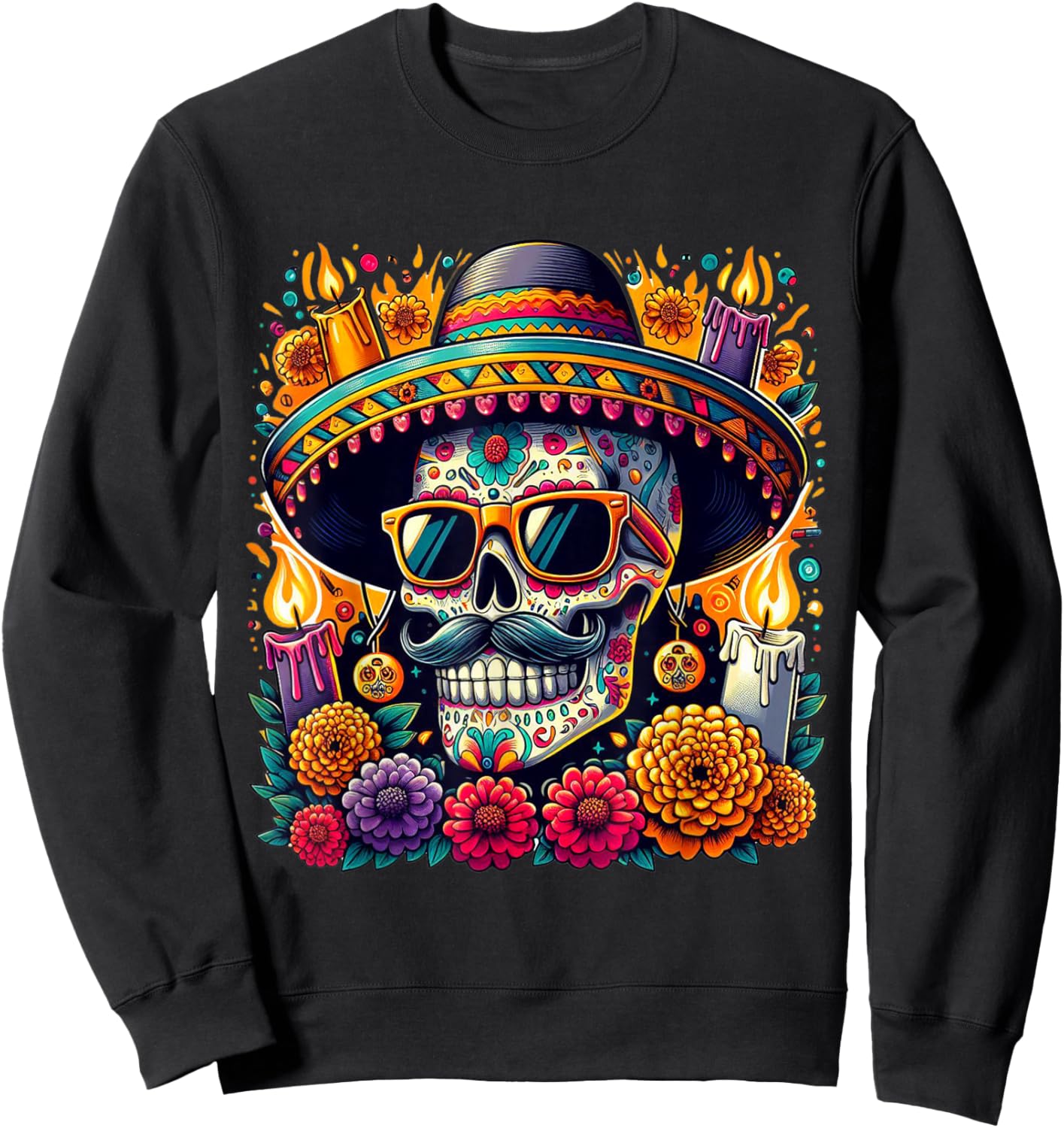 Flower Skull / Sugar Skull Roses Girls Sweatshirt - Sweatshirt | Black
