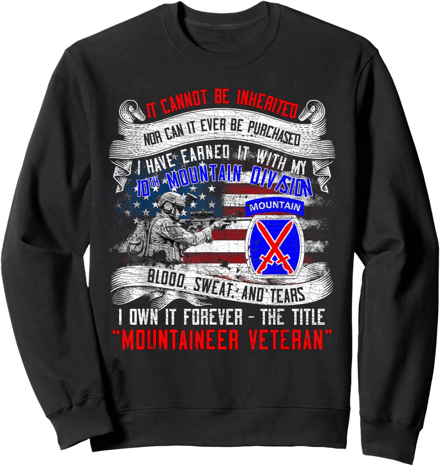 10th Mountain Division Fort Drum New York Climb to Glory Sweatshirt - Sweatshirt | Black
