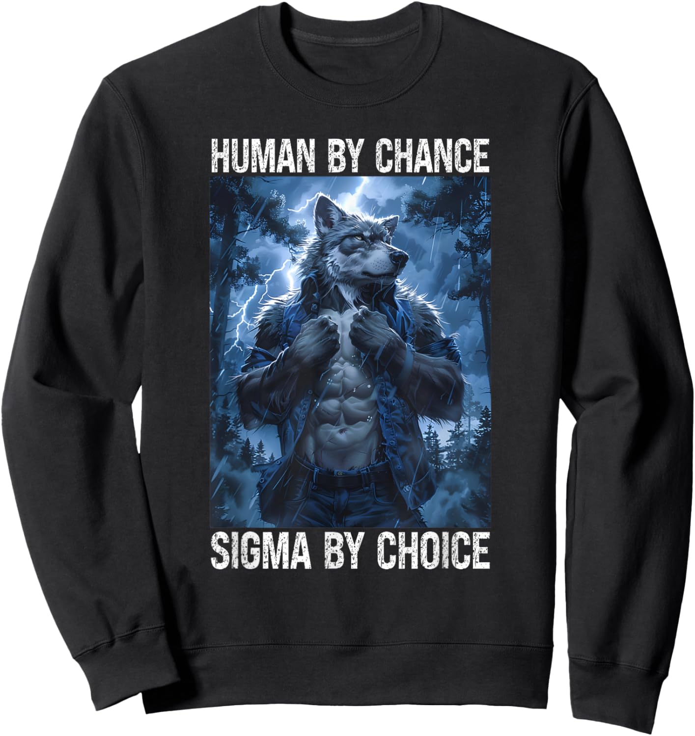 Funny Cringe Muscular Werewolf Meme Cringy Sigma Wolf Sweatshirt - Sweatshirt | Black