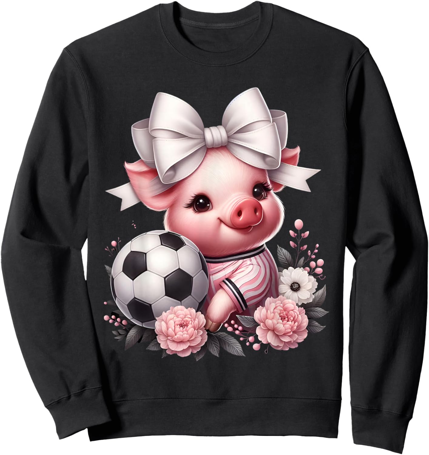 Cute Pig White Coquette Bow Soccer Pig Lover Player Sport Sweatshirt - Sweatshirt | Black