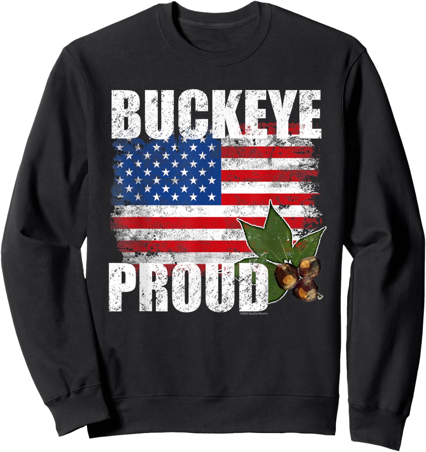 Vintage Ohio Buckeye American Flag Patriotic Proud State Sweatshirt - Sweatshirt | Black