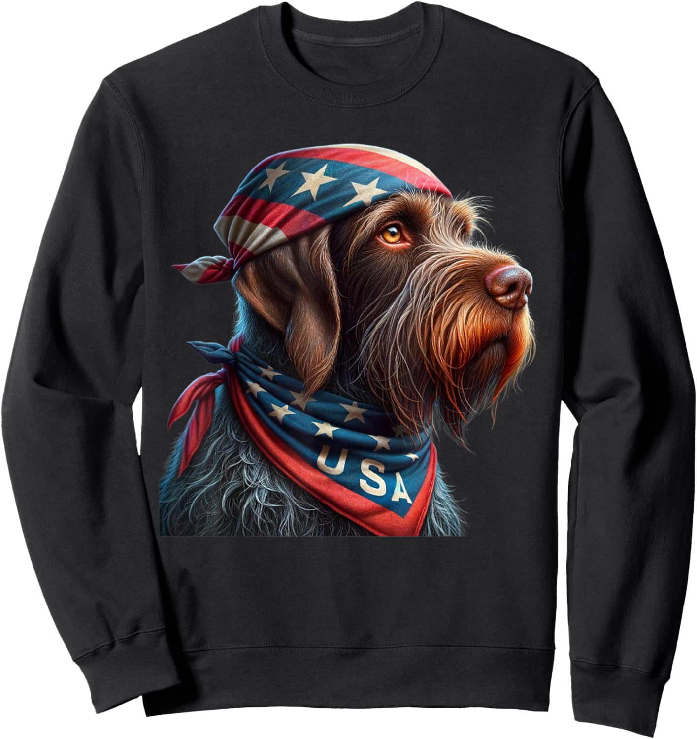 wirehaired pointing griffon dog american flag 4th of july Women Kids Men Sweatshirt - Sweatshirt | Black