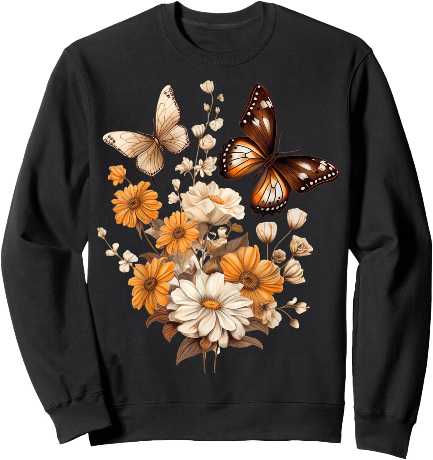 Vintage Pressed Flowers Butterflies Floral Boho Wildflowers Sweatshirt - Sweatshirt | Black