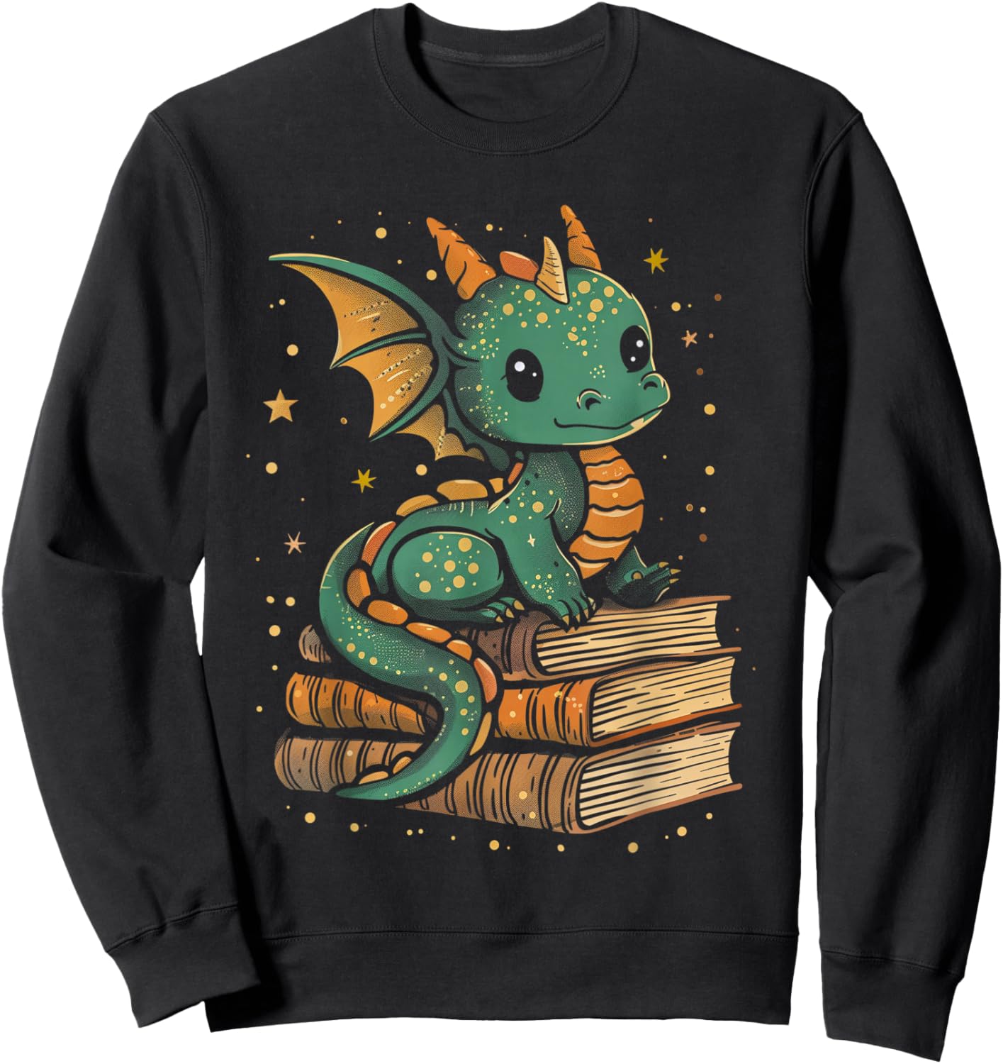 Cute Kawaii Dragon Fantasy Book Lover Book Nerd Sweatshirt - Sweatshirt | Black