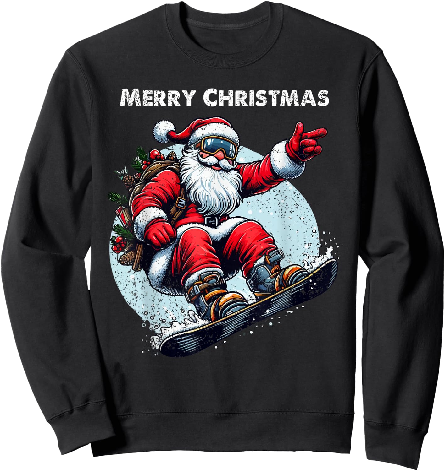 Santa Claus Snowboarding Merry Christmas Winter Holiday Xmas Sweatshirt - Sweatshirt | Black