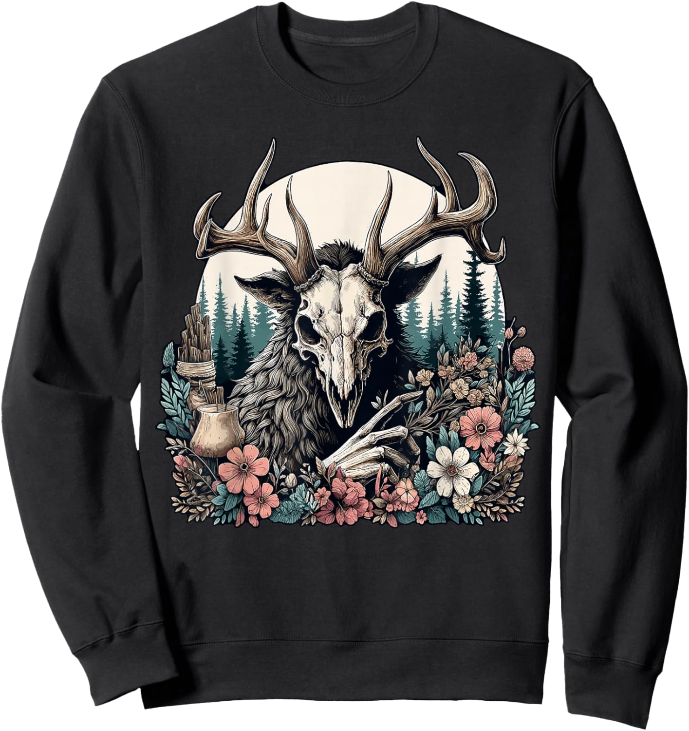 Floral Cryptid Wendigo Nature Forest Sweatshirt - Sweatshirt | Black