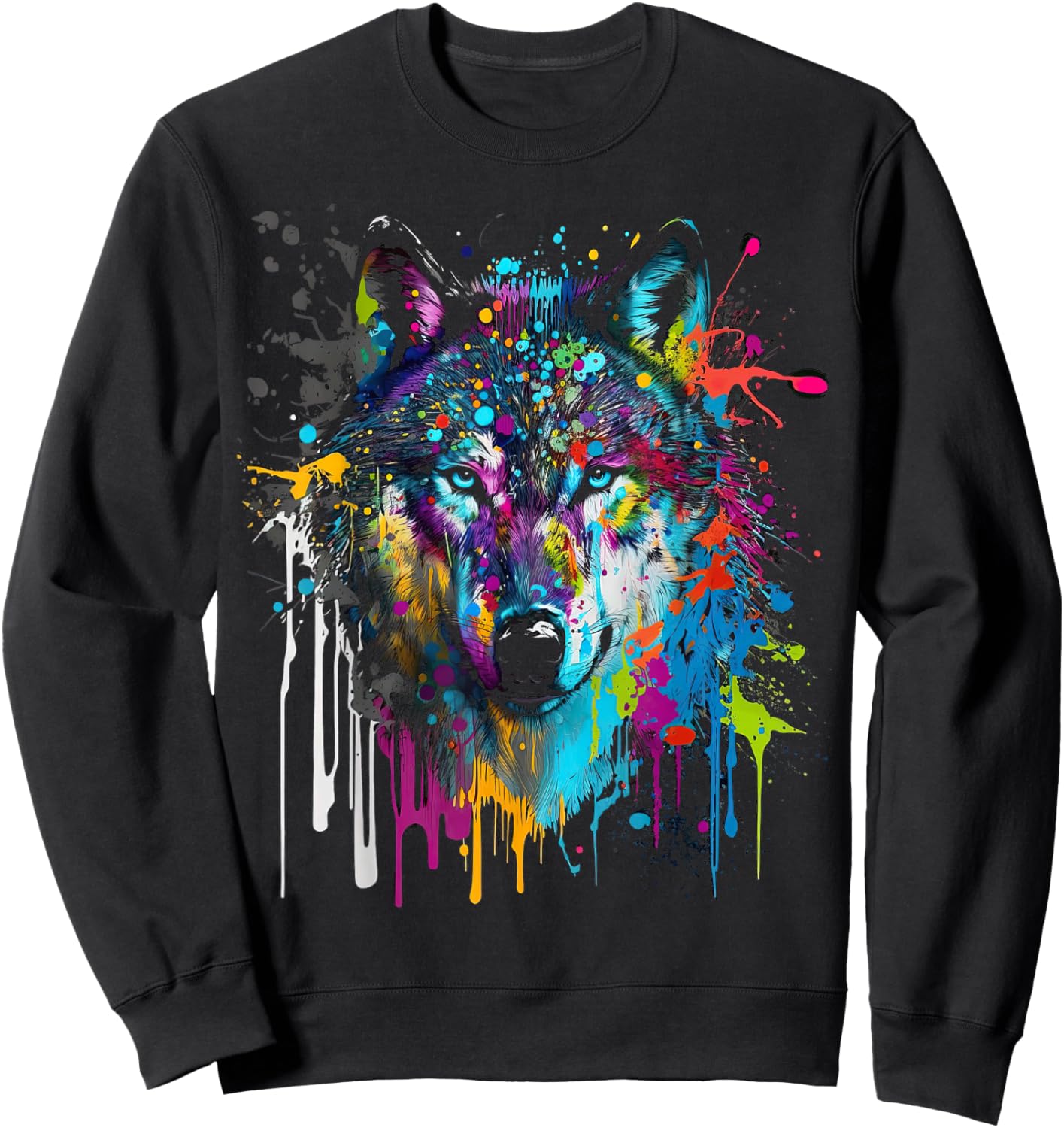 Wolf Silhouette Splash Art Wolves Face Sweatshirt - Sweatshirt | Black