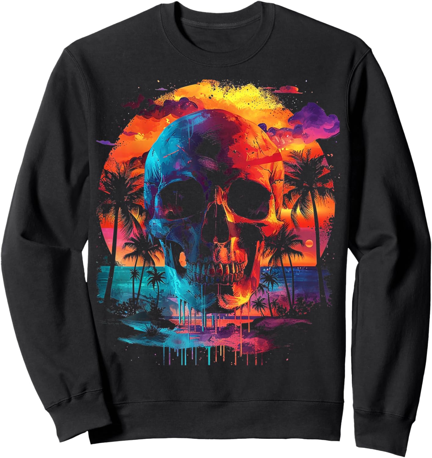 Tropic Skull Drip | Men Women (S-6XL) | Graphic Sweatshirt - Sweatshirt | Black