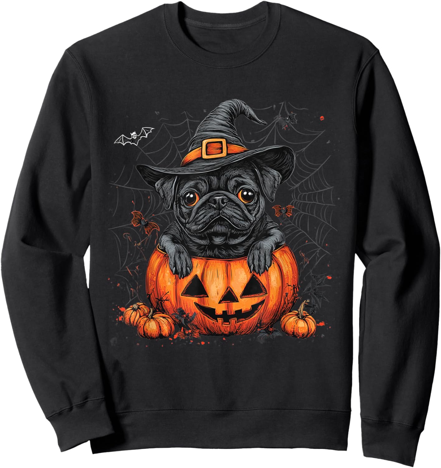Black Pug Dog Pumpkin Halloween Thanksgiving Men Women Dog Sweatshirt - Sweatshirt | Black