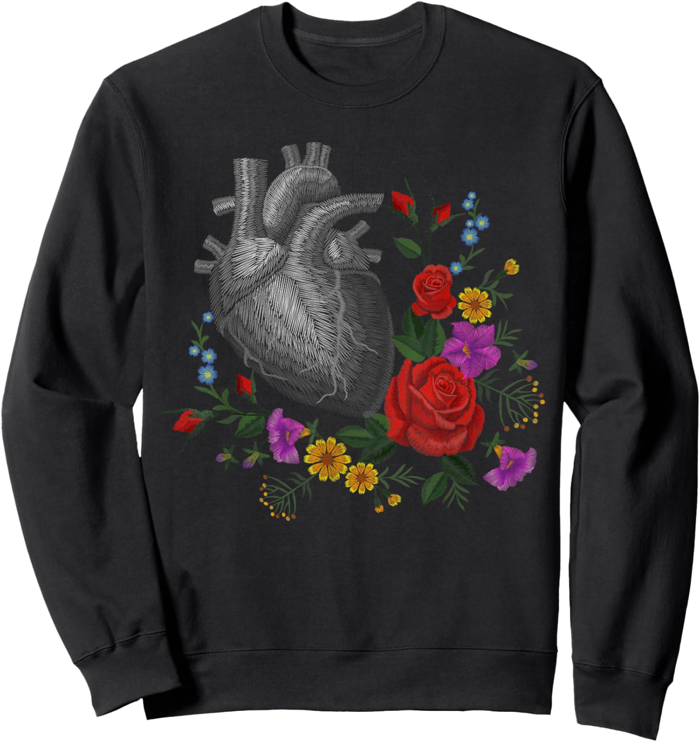 Anatomical Heart And Flowers Funny Men Women Cardiologist Sweatshirt - Sweatshirt | Black