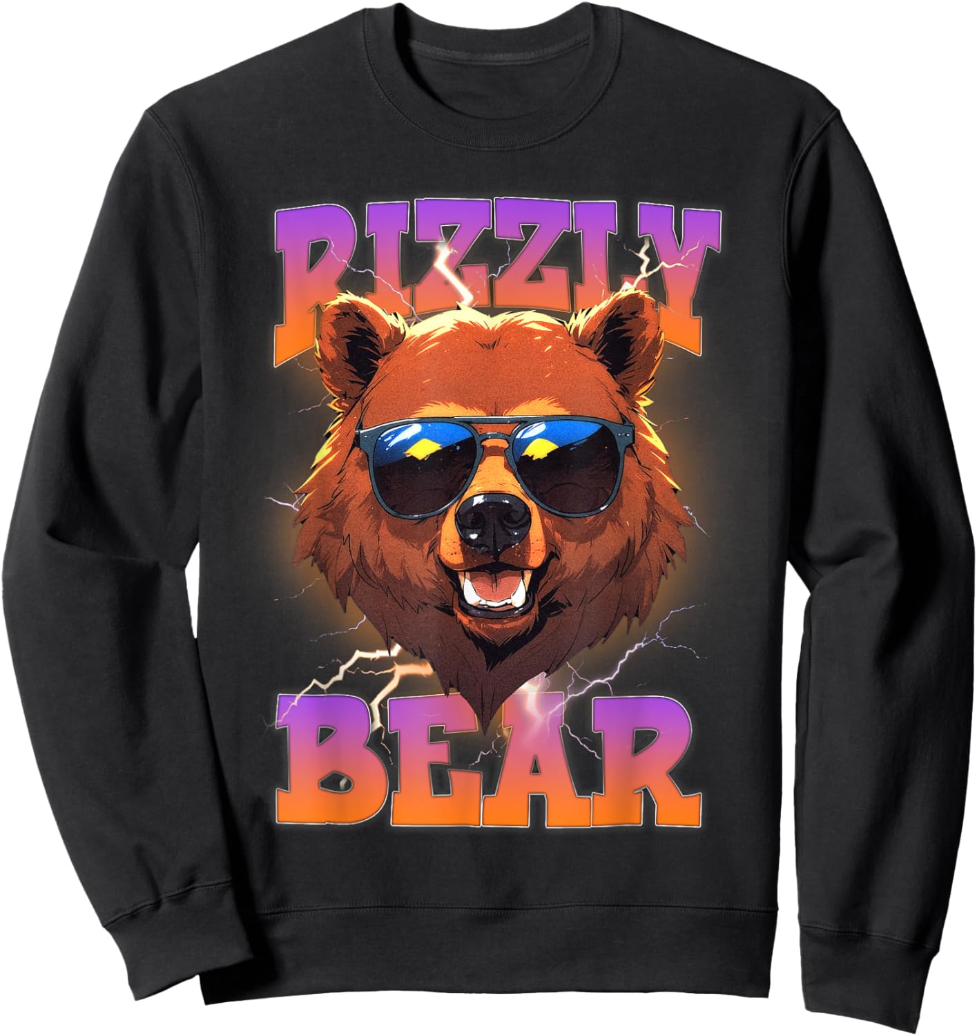 Rizzly Bear Cool Bear Wearing Sunglasses Funny Rizz for Boys Sweatshirt - Sweatshirt | Black