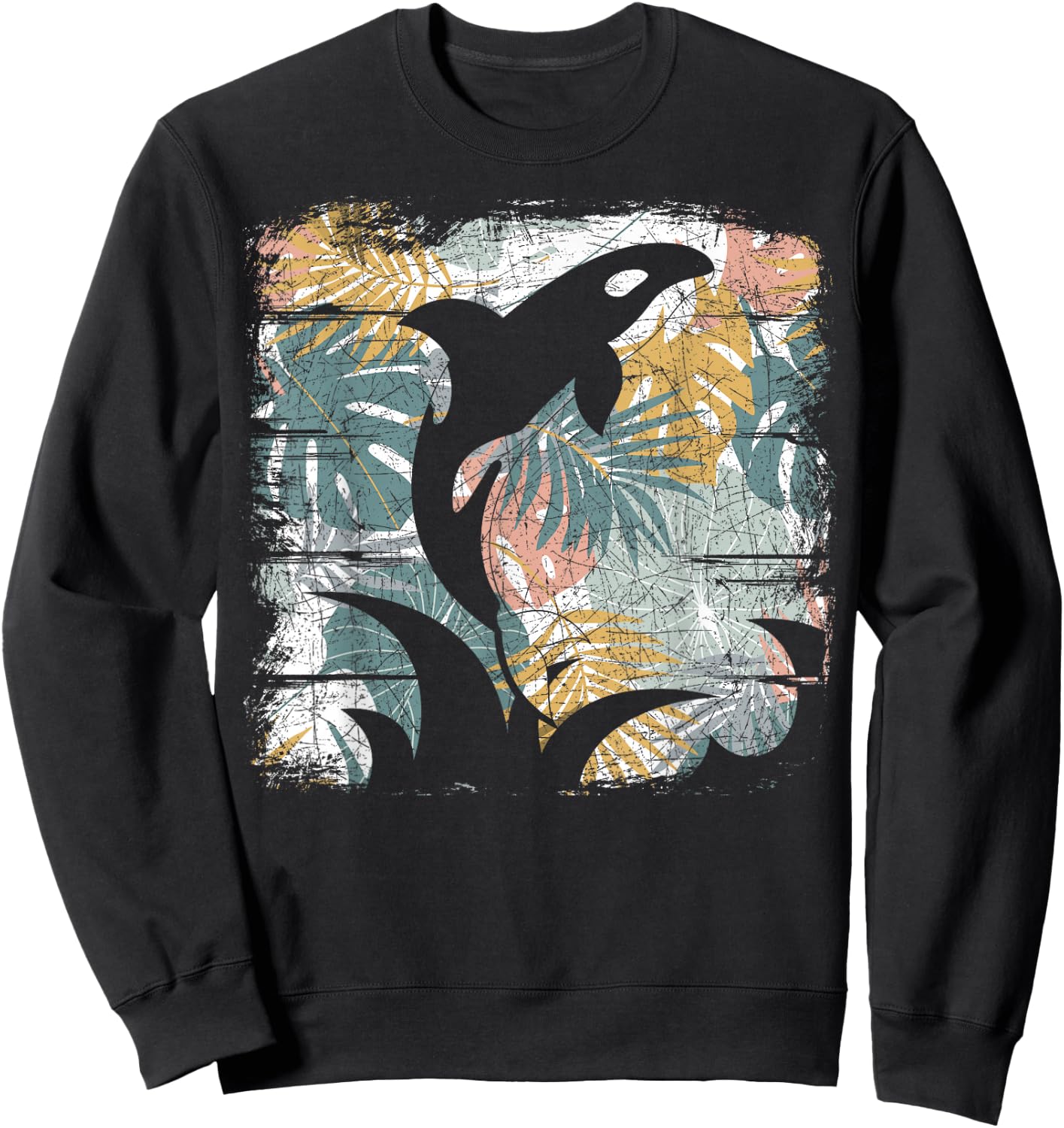 Tropical Nature Pattern Exotic Summer Vacation Whale Orca Sweatshirt - Sweatshirt | Black