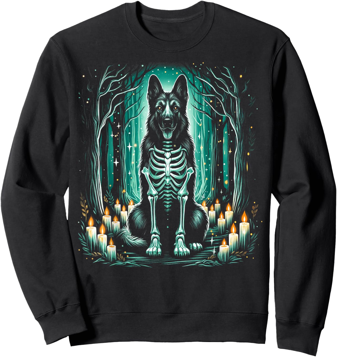 Cool German Shepherd Skeleton Halloween Dog Mom Dad Sweatshirt - Sweatshirt | Black