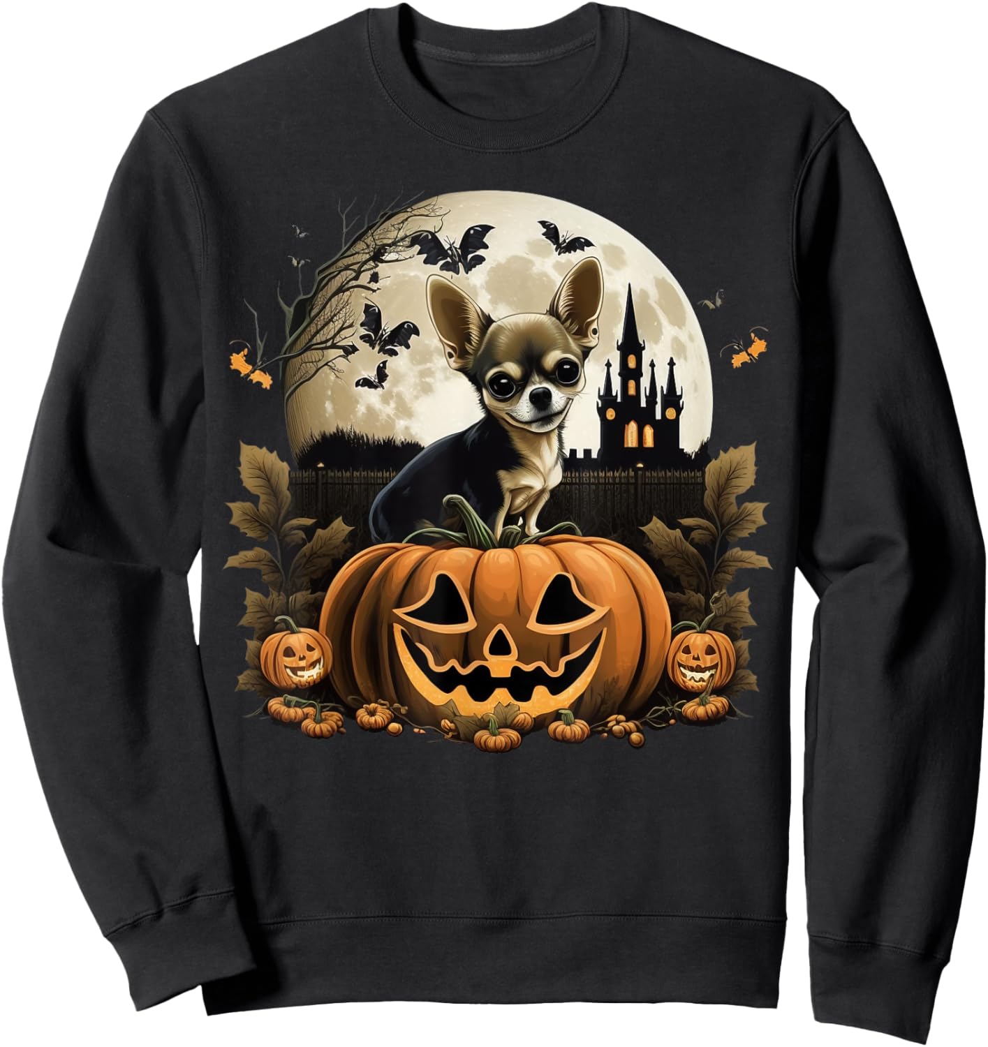 Pumpkin Chihuahua costume on Chihuahua Halloween Sweatshirt - Sweatshirt | Black
