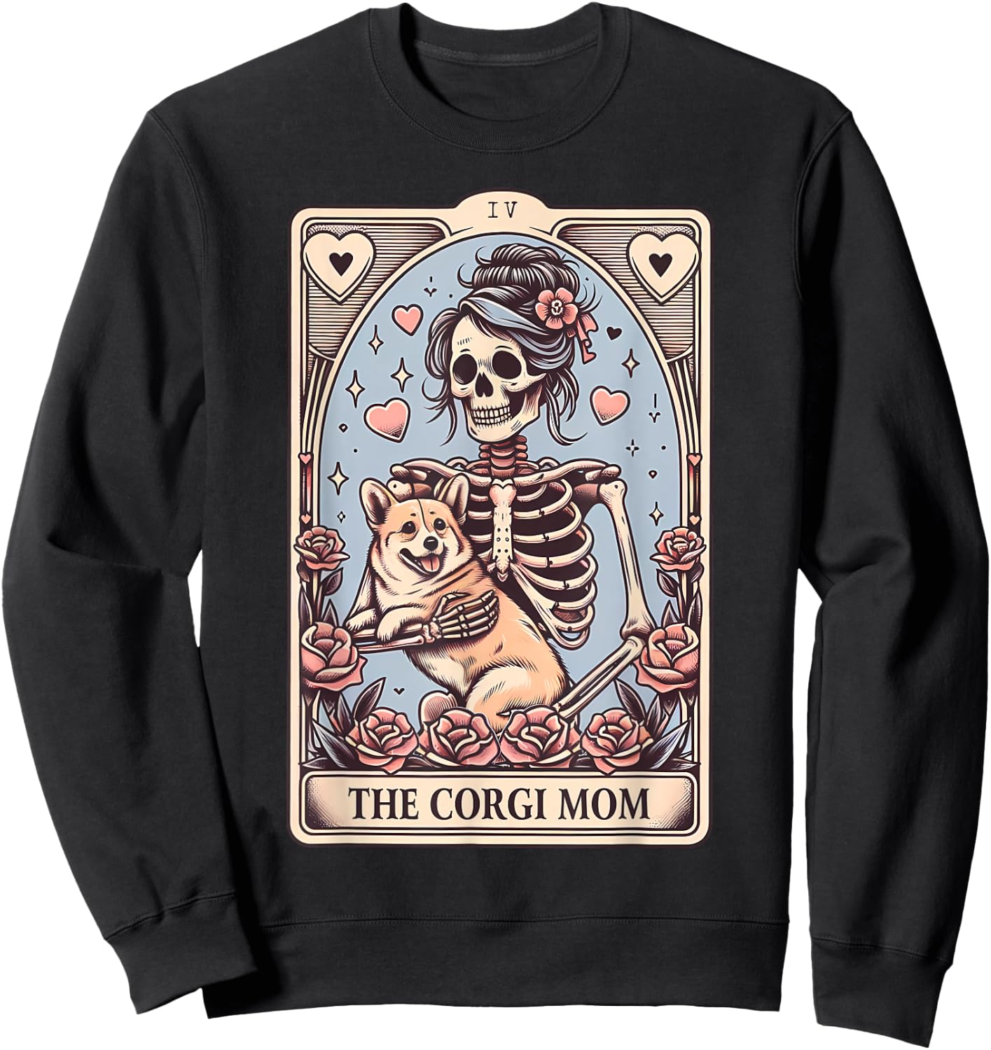 Corgi Dog Valentine's Day Skeleton Tarot Card Corgi Owner Sweatshirt - Sweatshirt | Black