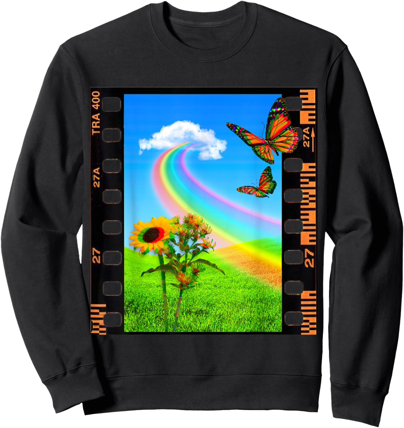 Dreamcore Aesthetic Field and Rainbow Dreamcore Sweatshirt - Sweatshirt | Black