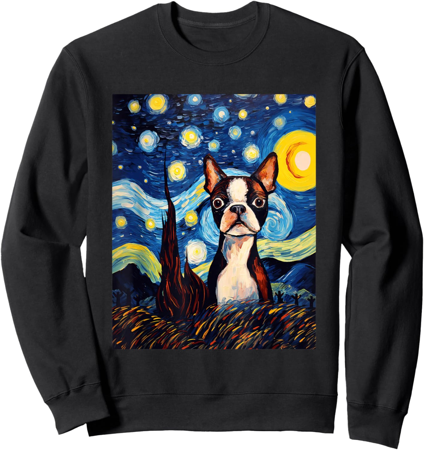 Boston Terrier Starry Night Van Gogh Art Sweatshirt - Sweatshirt | Black