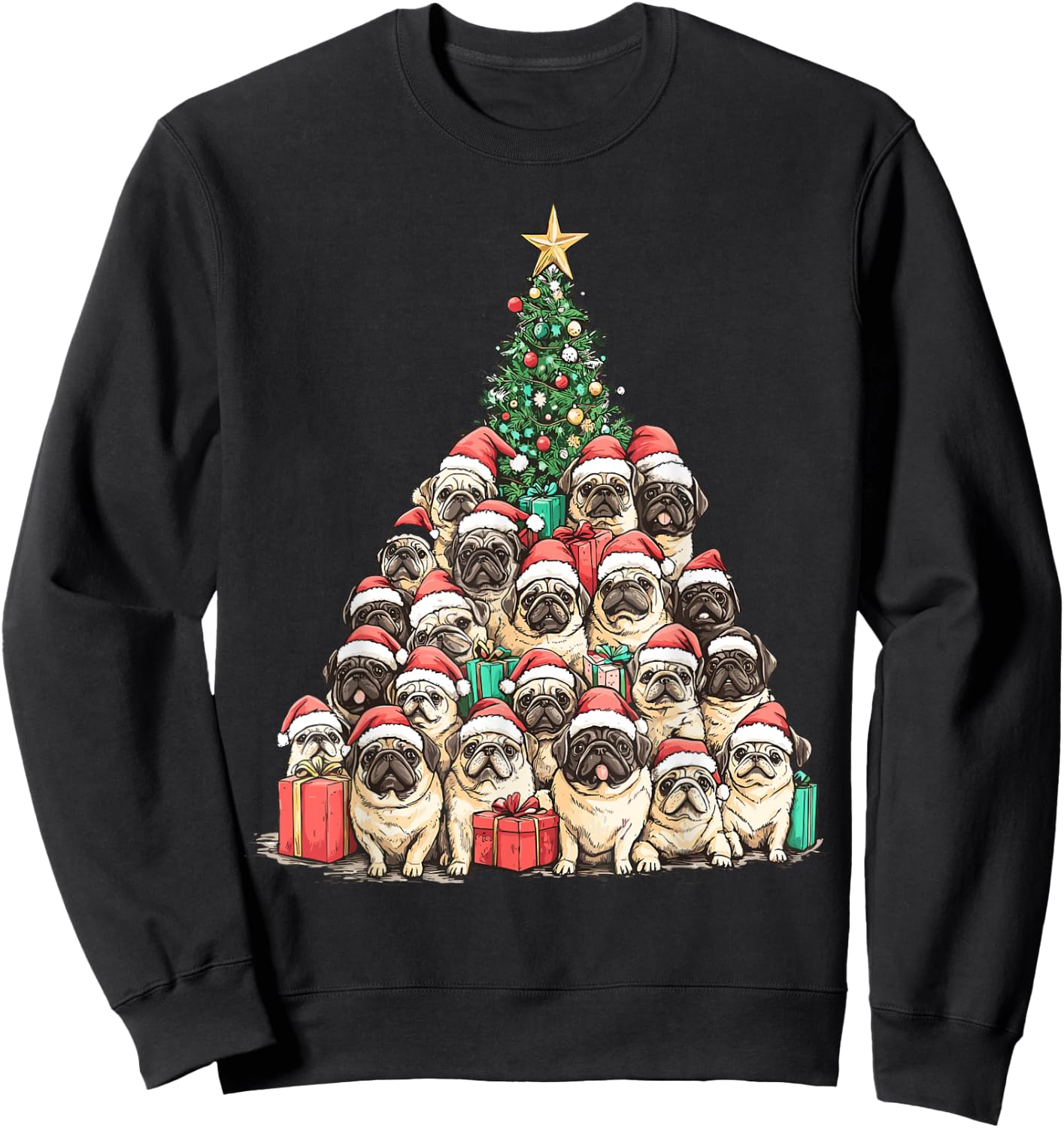 Pekingese Santa Christmas Tree Funny Xmas Dog Lover Pajama Sweatshirt - Sweatshirt | Black
