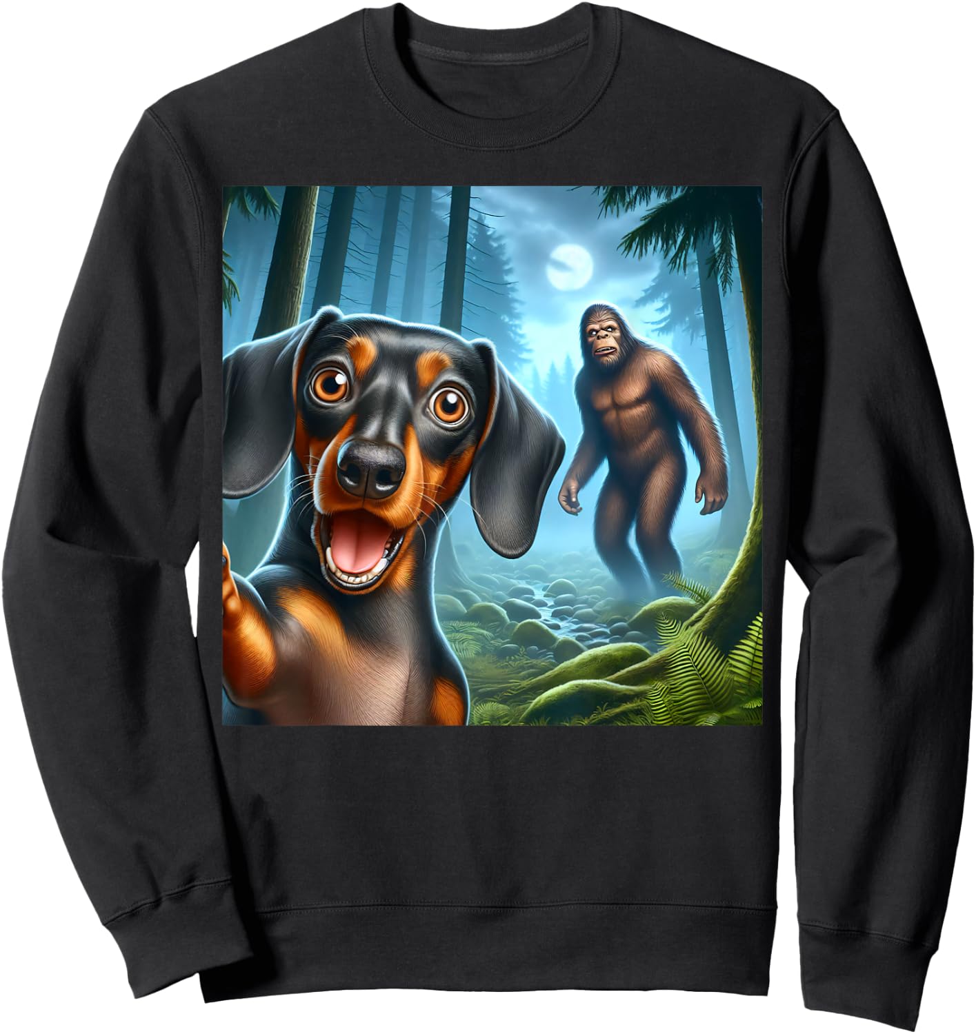 Dachshund Selfie with bigfoot sasquatch Sweatshirt - Sweatshirt | Black