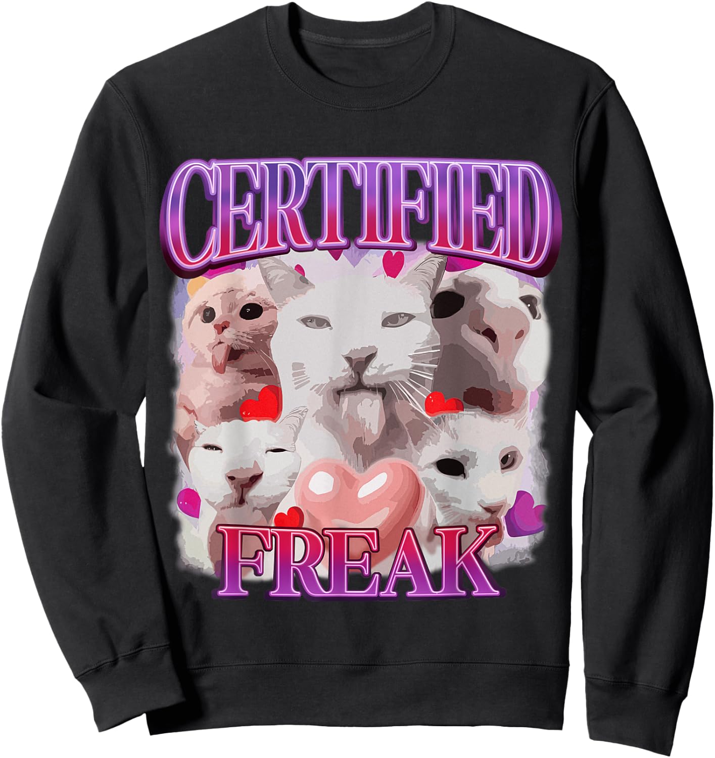 Cat Meme Certified Freak Eat Cement Cursed Cat Funny Sweatshirt - Sweatshirt | Black