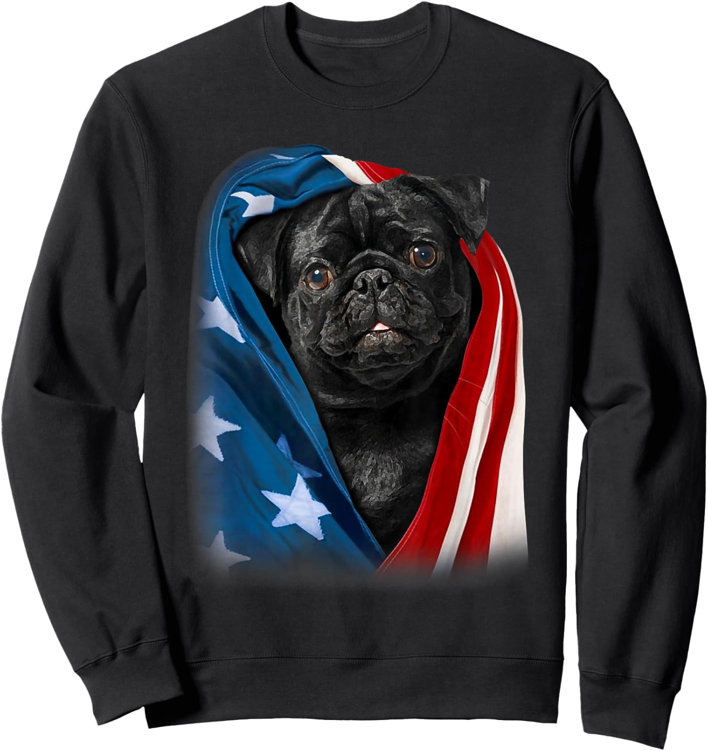 Pug Black Dog American Flag 4th Of July Animal Patriotic Men Sweatshirt - Sweatshirt | Black