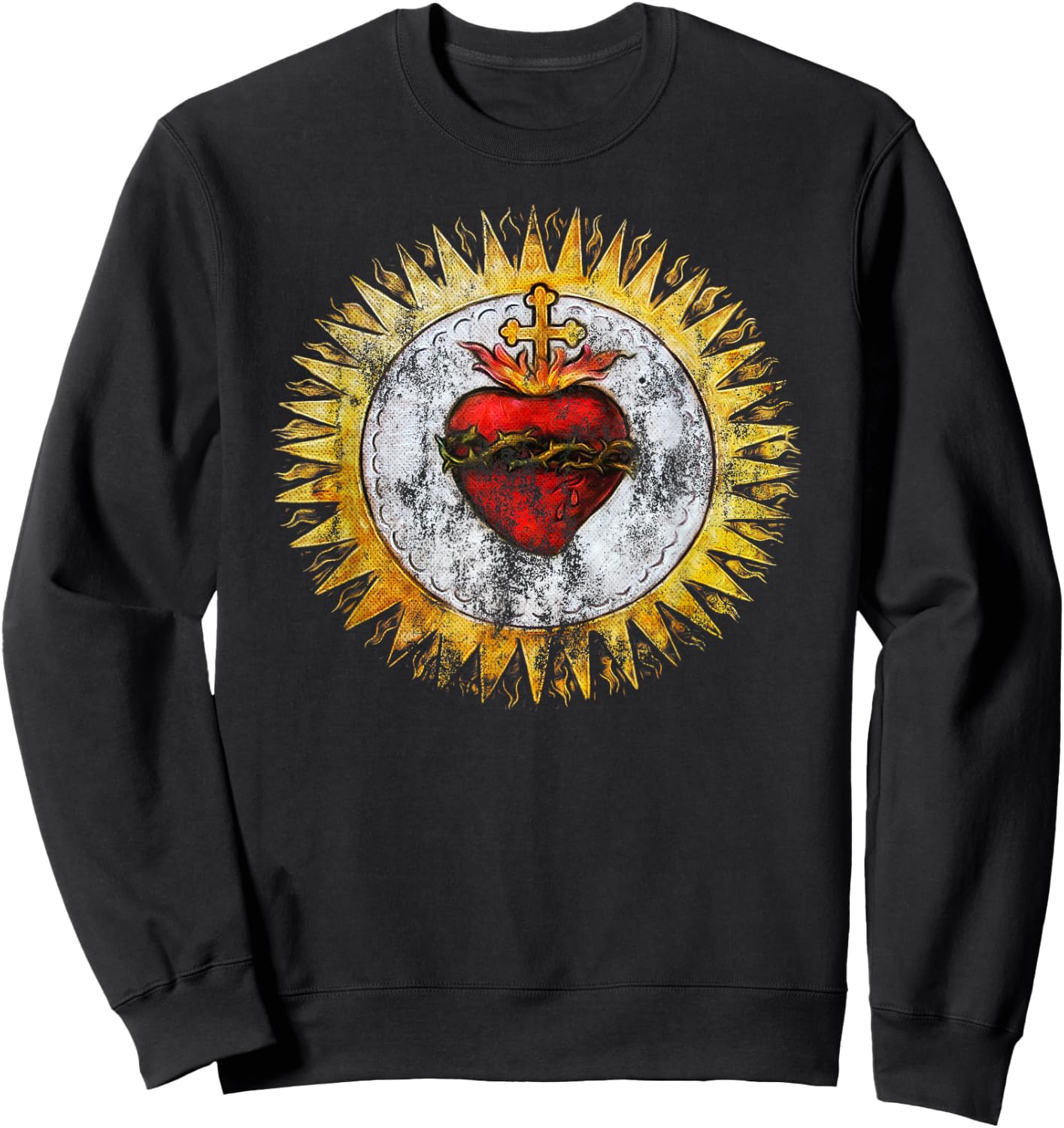 Sacred Heart of Jesus Christ Vintage Christian Sweatshirt - Sweatshirt | Black