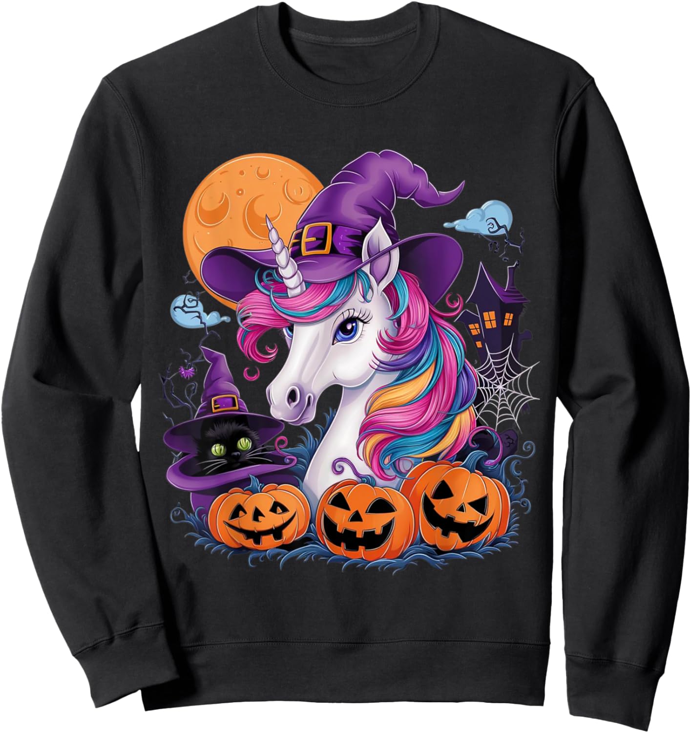 Unicorn Witch Halloween Unicorn Sweatshirt - Sweatshirt | Black