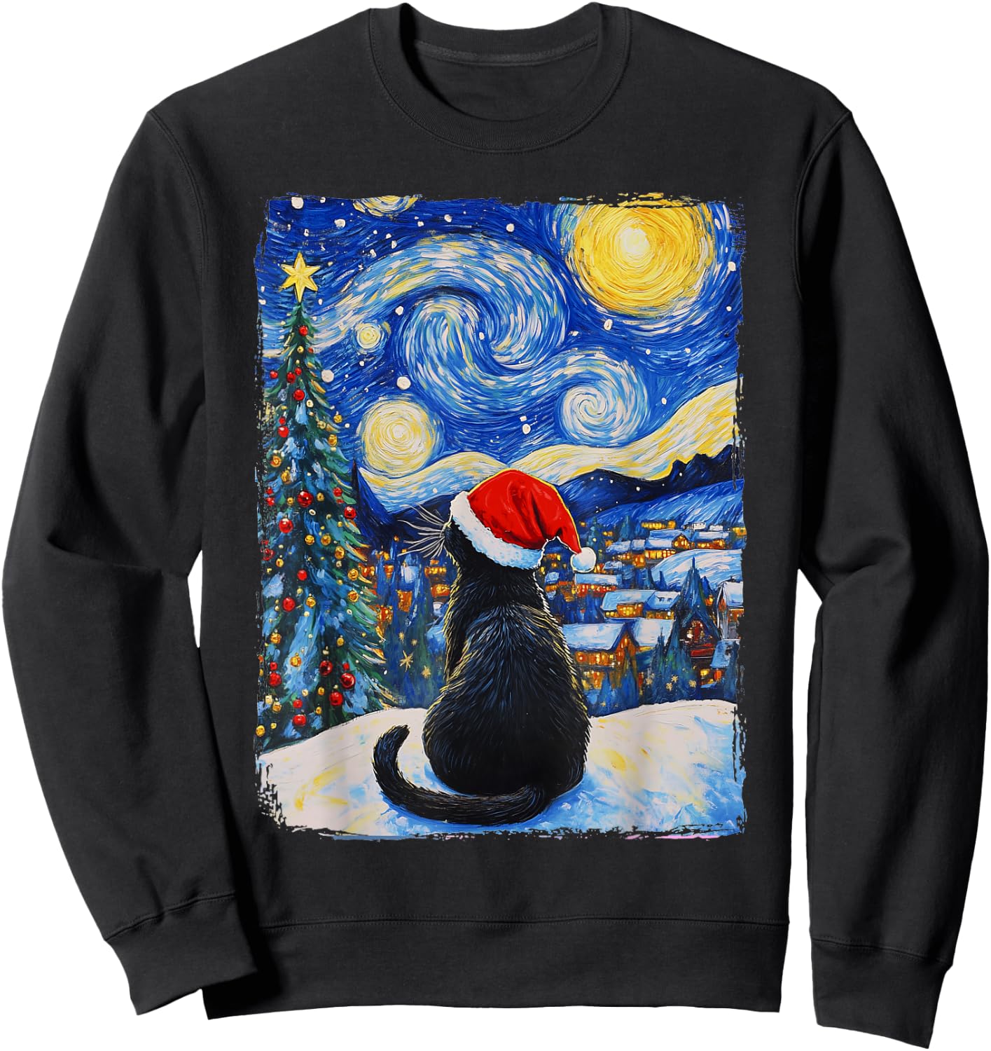 Cat Starry Night Christmas Sweatshirt - Sweatshirt | Black
