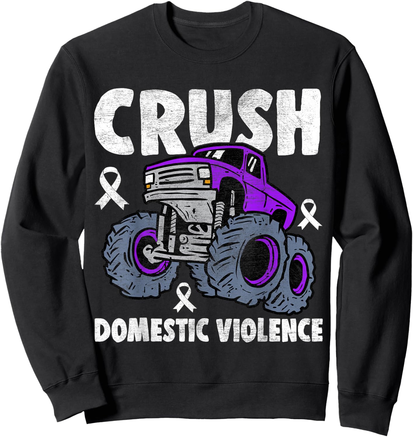 Crush Domestic Violence Awareness Monster Truck Purple Kids Sweatshirt - Sweatshirt | Black