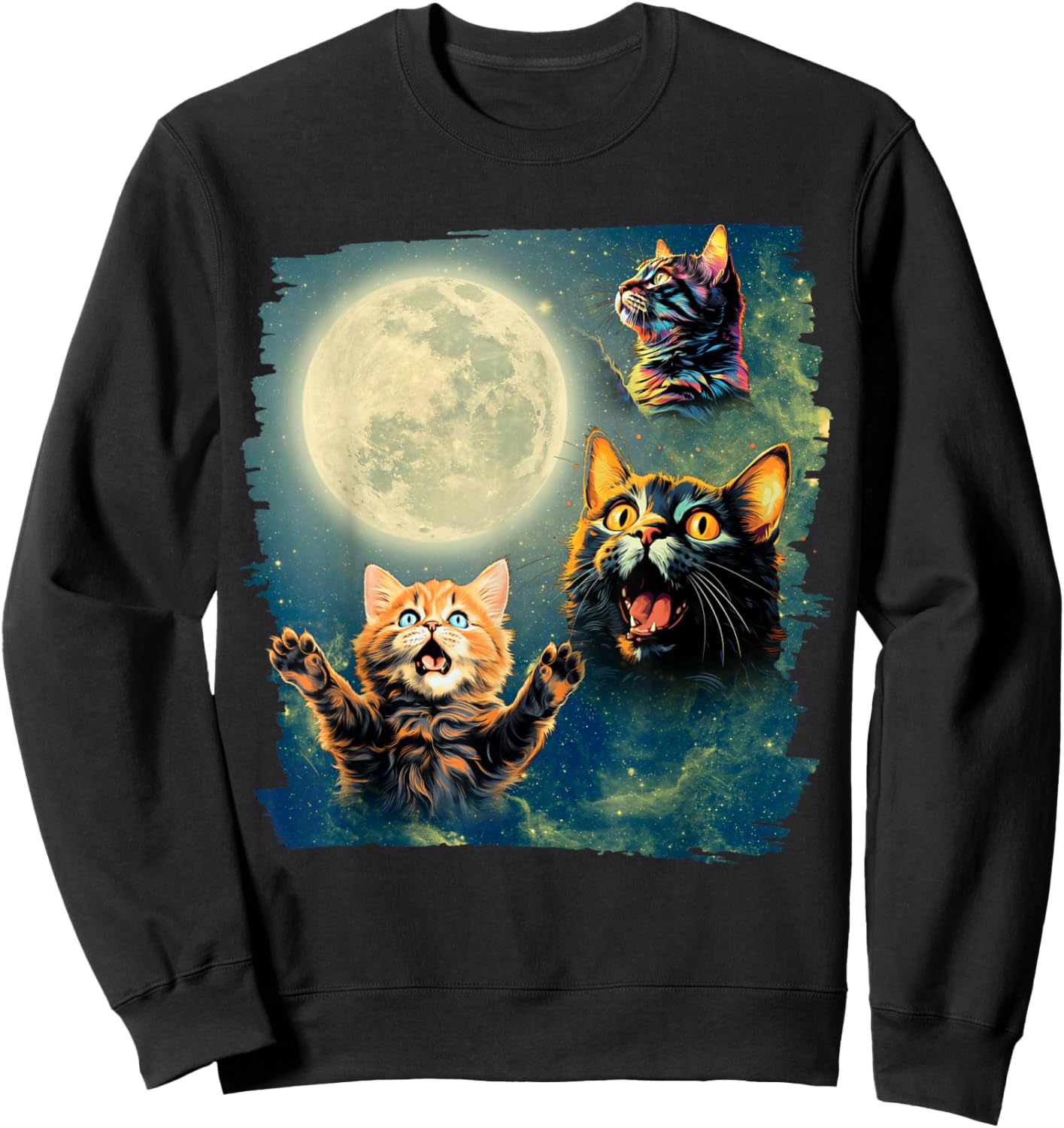 Cat Howling at the Moon funny Cats Sweatshirt - Sweatshirt | Black