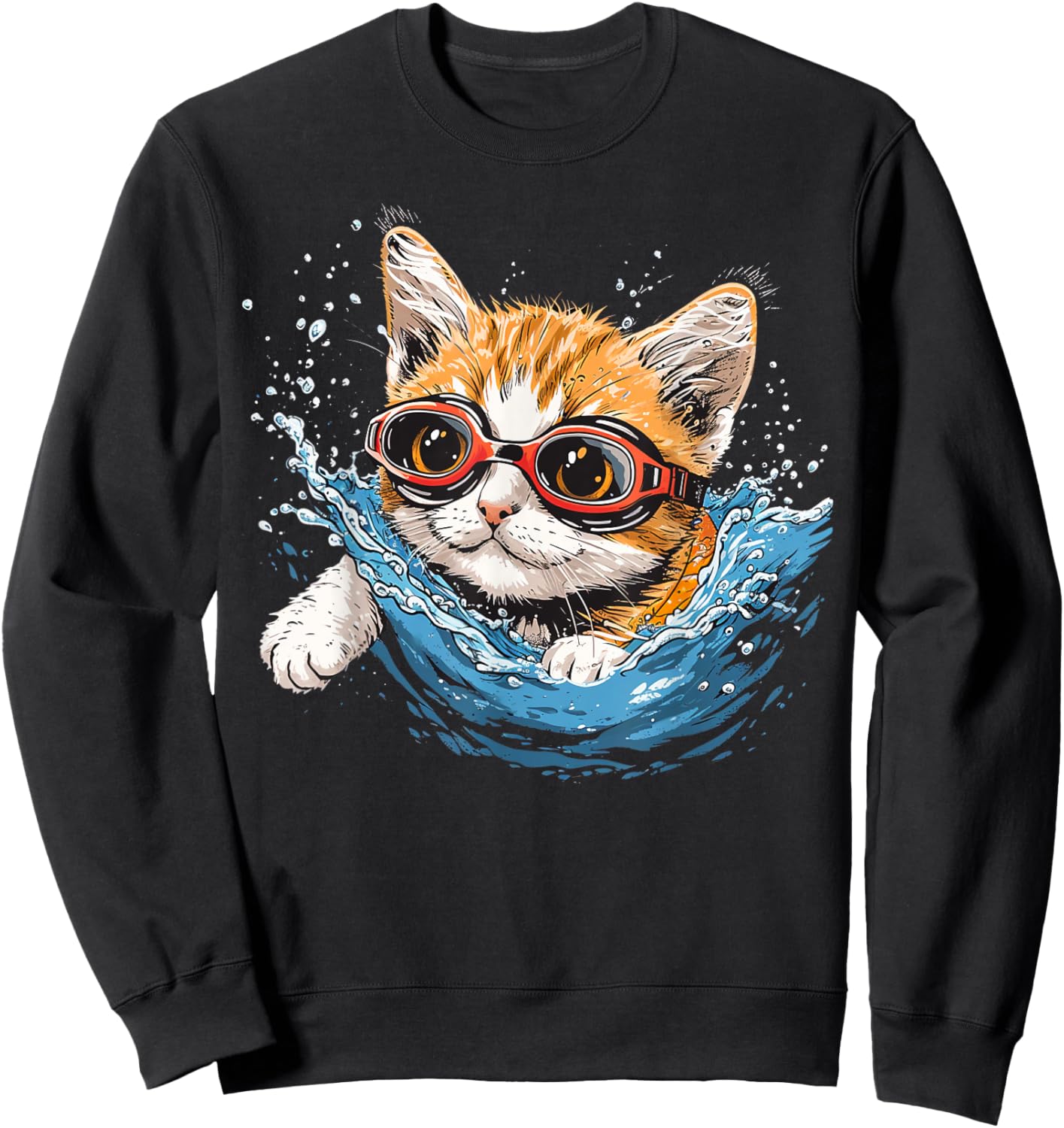 Swimmer Cat on Swimming Men Women Kids Sweatshirt - Sweatshirt | Black