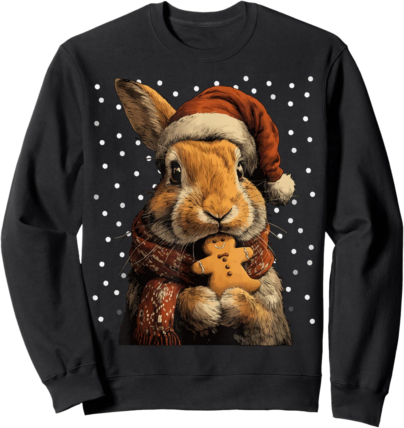 Christmas Rabbit in Santa Hat Gingerbread Cookie Snow Animal Sweatshirt - Sweatshirt | Black