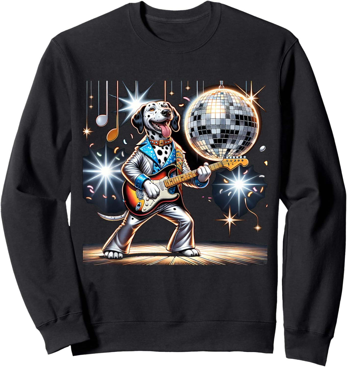 Disco Ball Guitar Dalmatian Dog Sweatshirt - Sweatshirt | Black