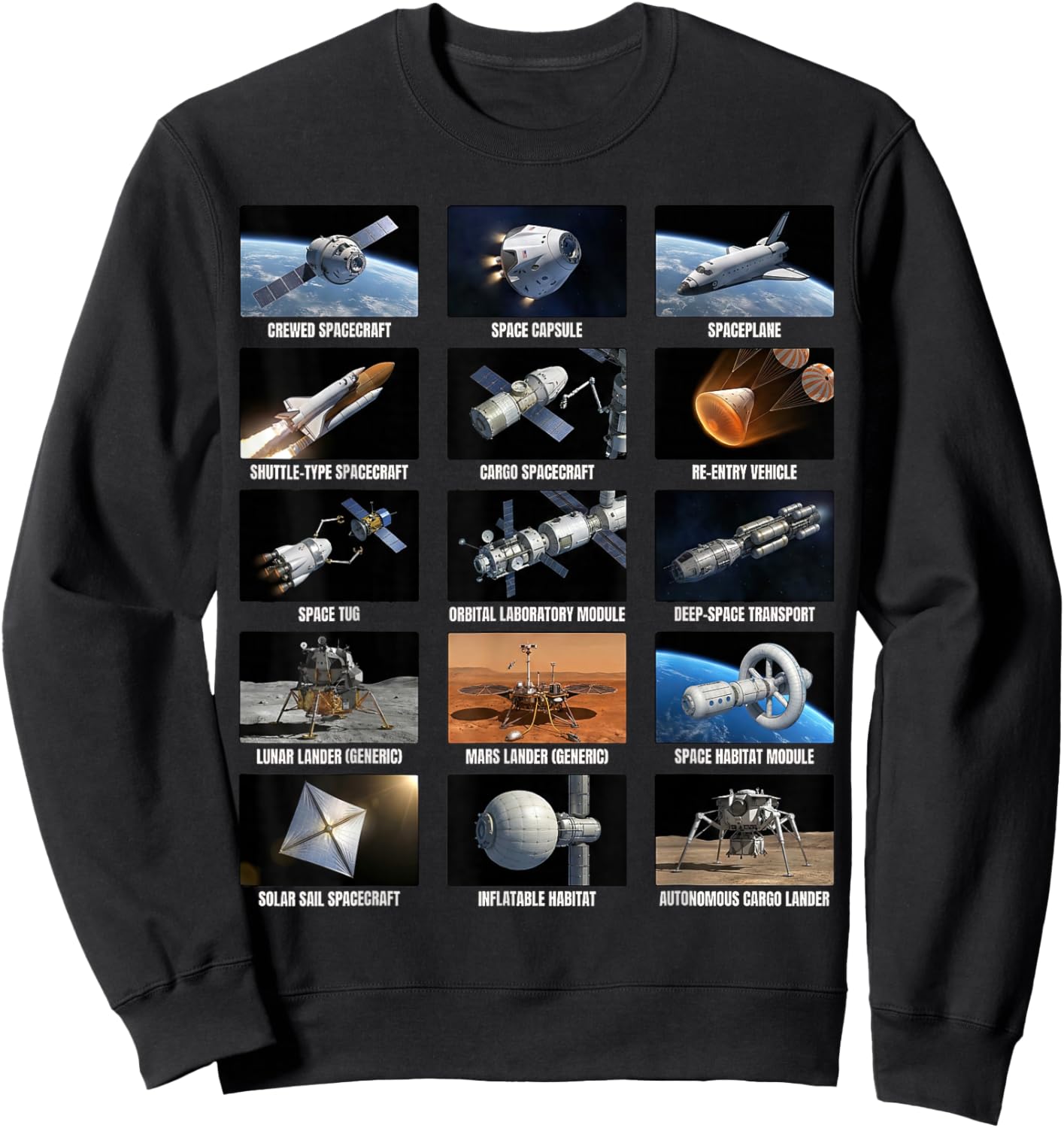 Spaceship Types Space Exploration Chart Astronomy Sweatshirt - Sweatshirt | Black