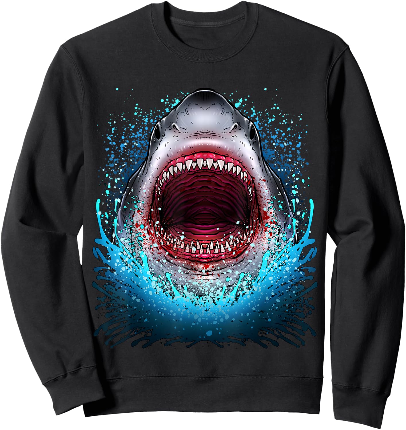 Great White Shark Open Mouth Teeth Beach Ocean Animal Sweatshirt - Sweatshirt | Black