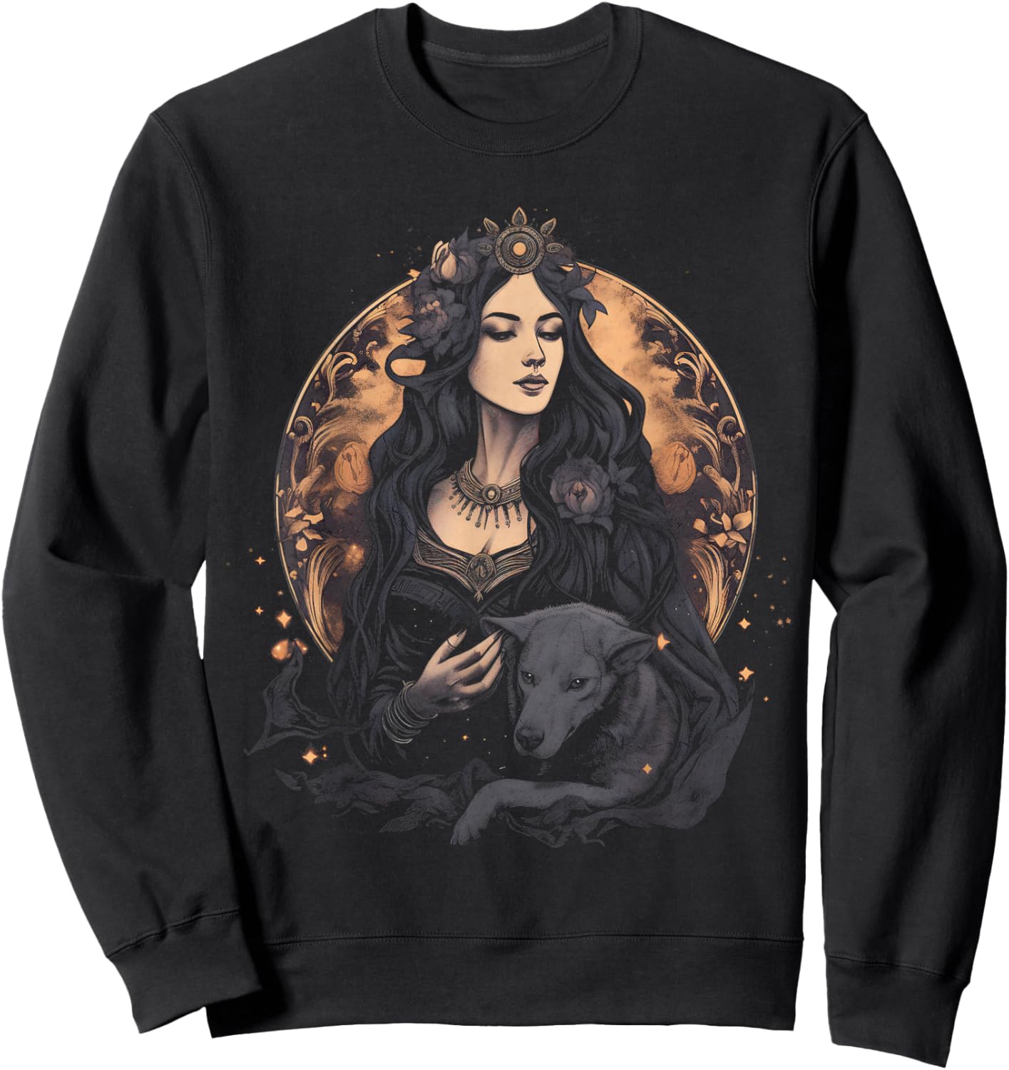 Majestic Image of Hecate, Wiccan Deity Sweatshirt - Sweatshirt | Black