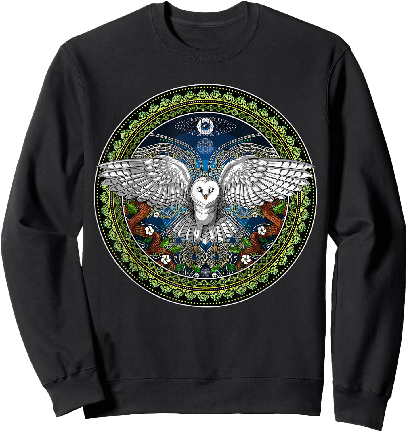 Owl Bird Psychedelic Sacred Geometry Sweatshirt - Sweatshirt | Black