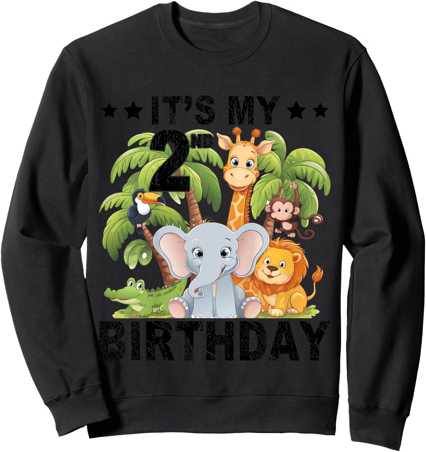Kids It's My 2nd Birthday Zoo Safari Jungle Animals Theme Funny Sweatshirt - Sweatshirt | Black