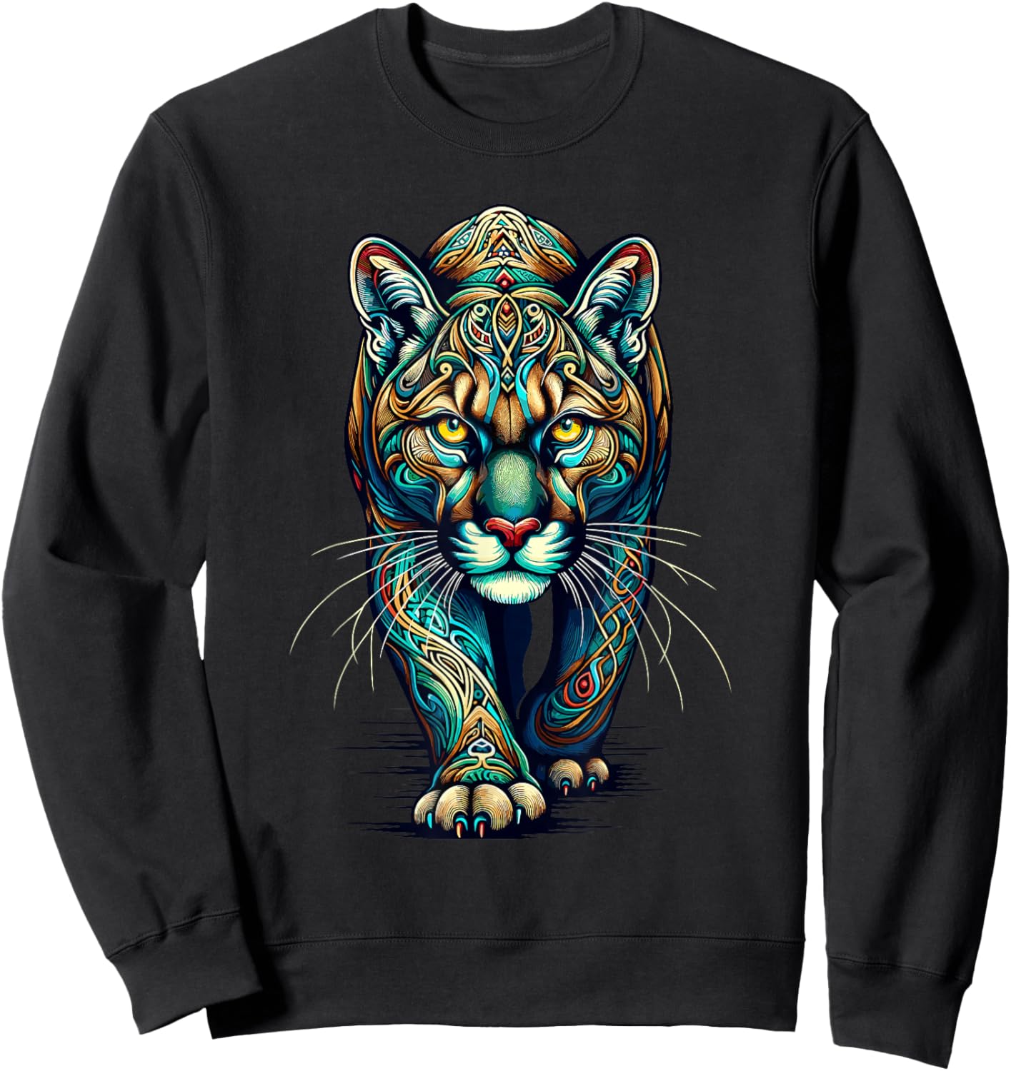 Mandala Art Cougars Cougar Mountain Lion Puma Sweatshirt - Sweatshirt | Black