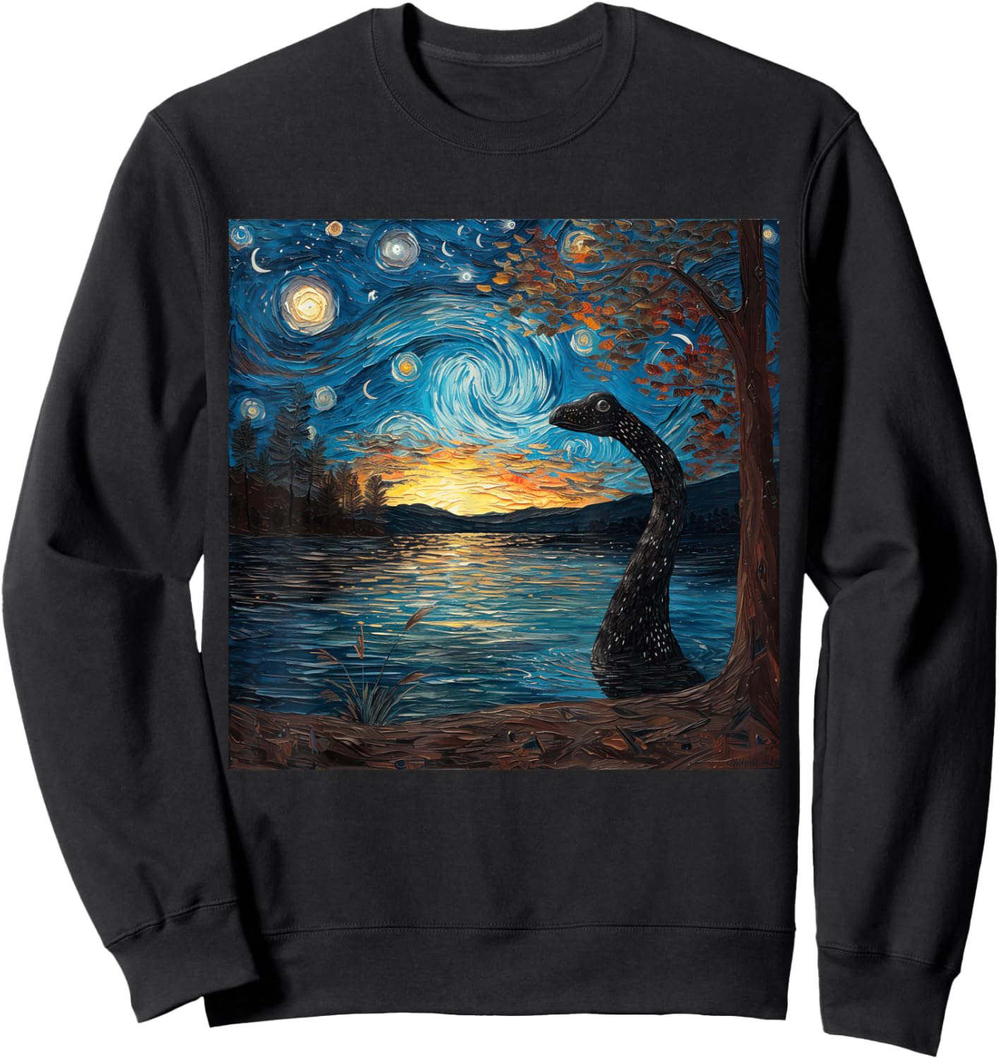 Loch Ness Monster Starry Night Van Gogh Style Nessie Sweatshirt - Sweatshirt | Black