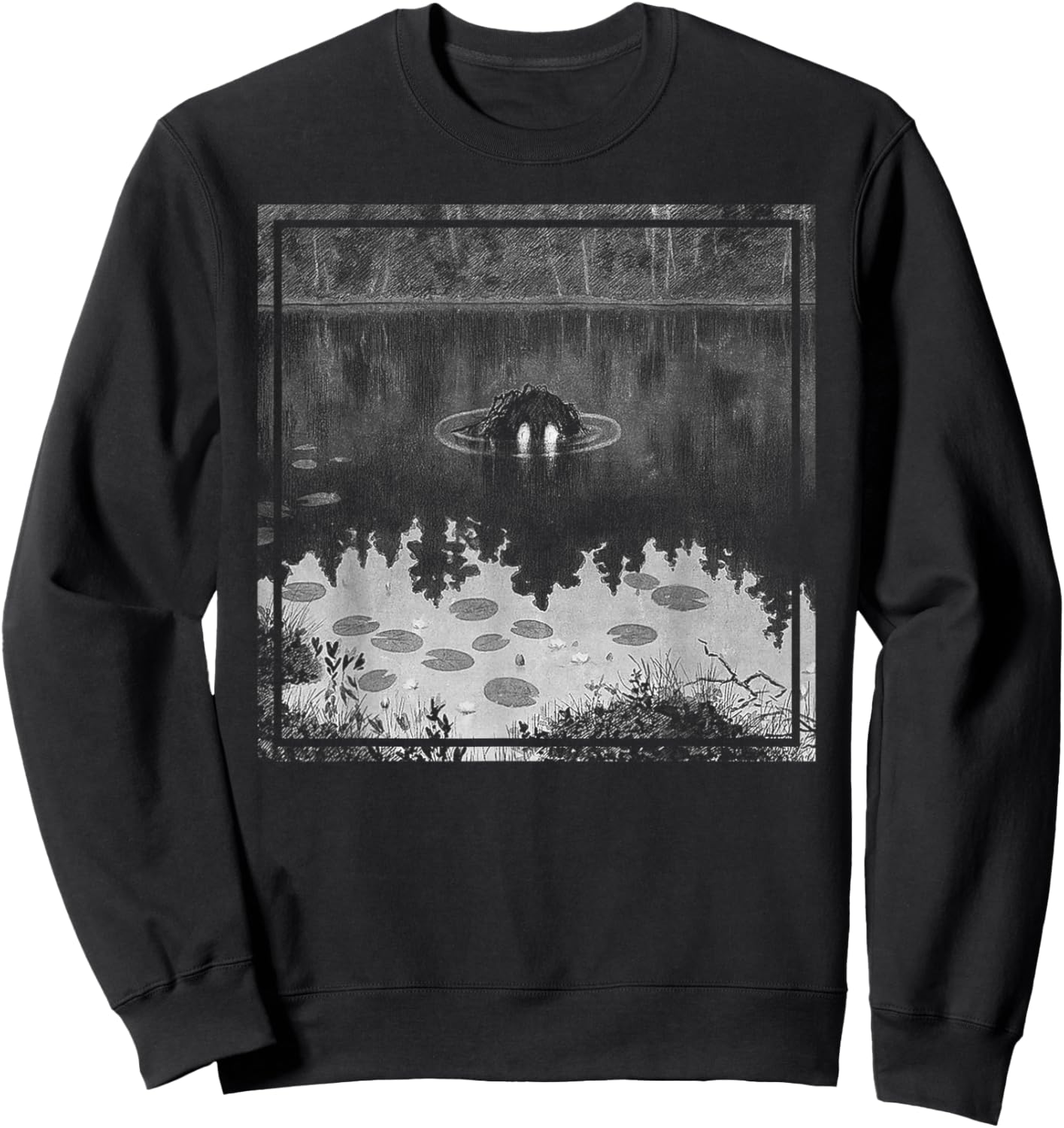 Nøkken - Theodor Kittelsen Black Metal Art Cover Troll Lake Sweatshirt - Sweatshirt | Black