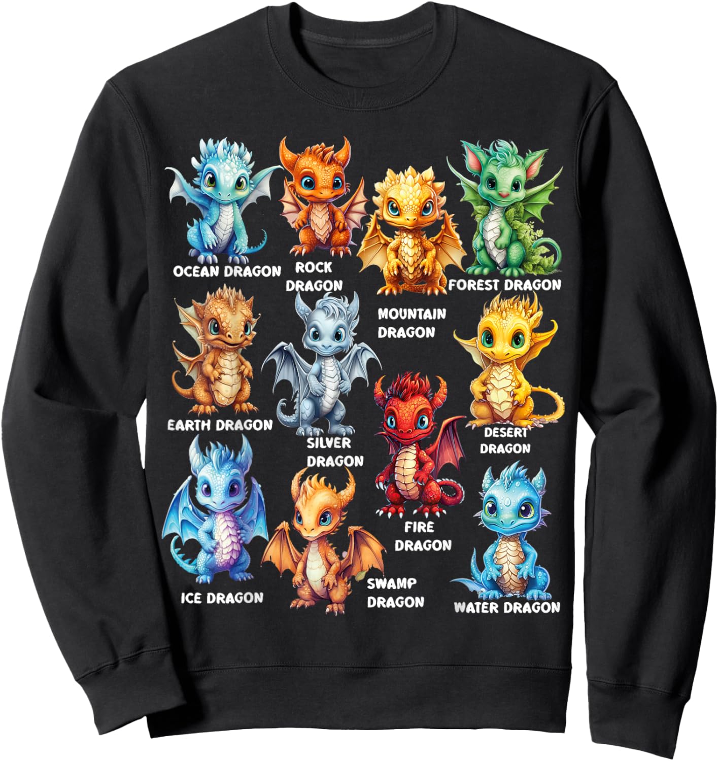Types Of Dragons Cool Dragon Kids Toddler Boys Girls Sweatshirt - Sweatshirt | Black