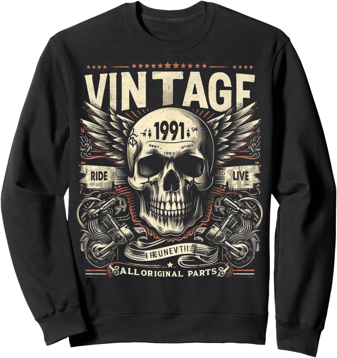 Vintage 1991 born in 1991 birthday skull biker motorcycle Sweatshirt - Sweatshirt | Black